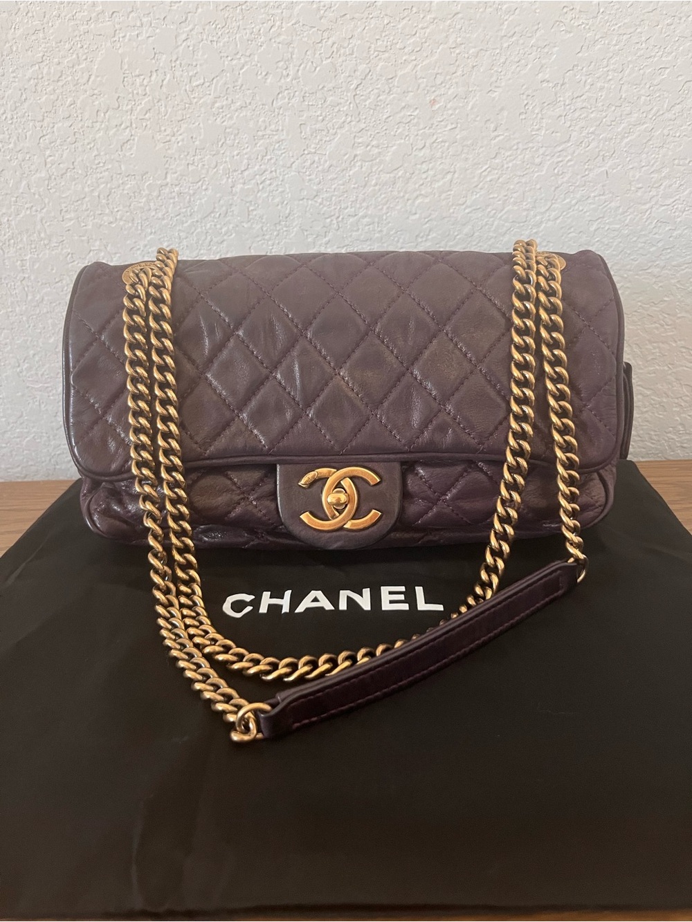 Chanel Plum Gold CC Classic Flap